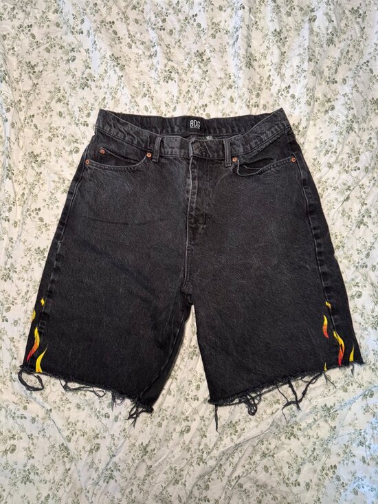 BDG Other - BDG Urban Outfitters Black Jack Denim Shorts with Flame Details